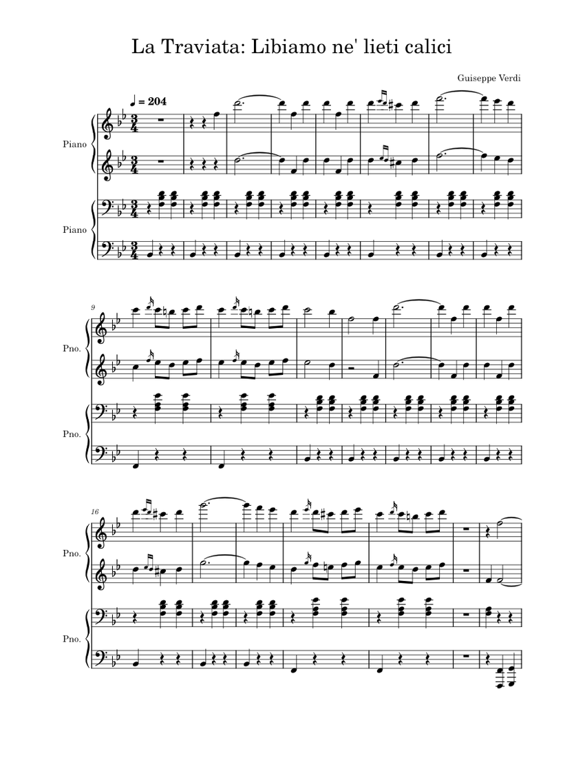 椿姫：乾杯の歌 楽譜 ピアノ (ピアノデュオ) | MuseScore.com