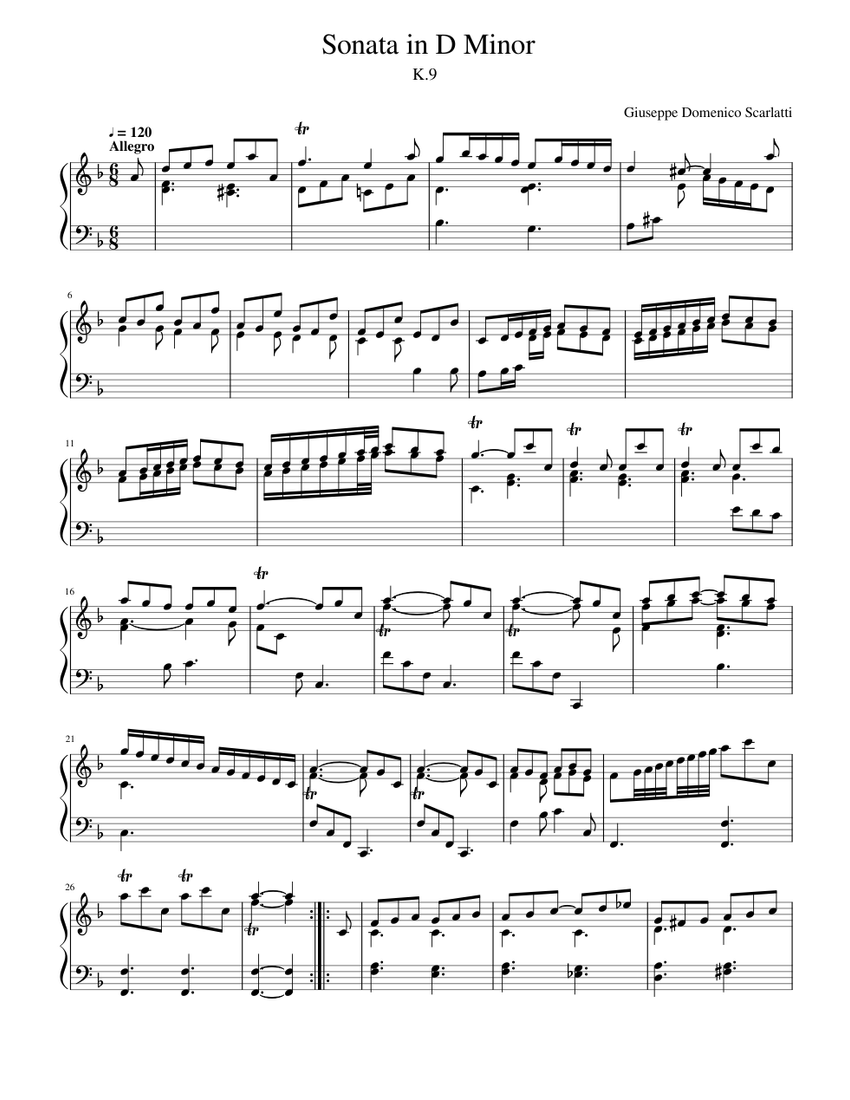 スカルラッティ ソナタ ニ短調, K.9 楽譜 ピアノ (ソロ) | MuseScore.com