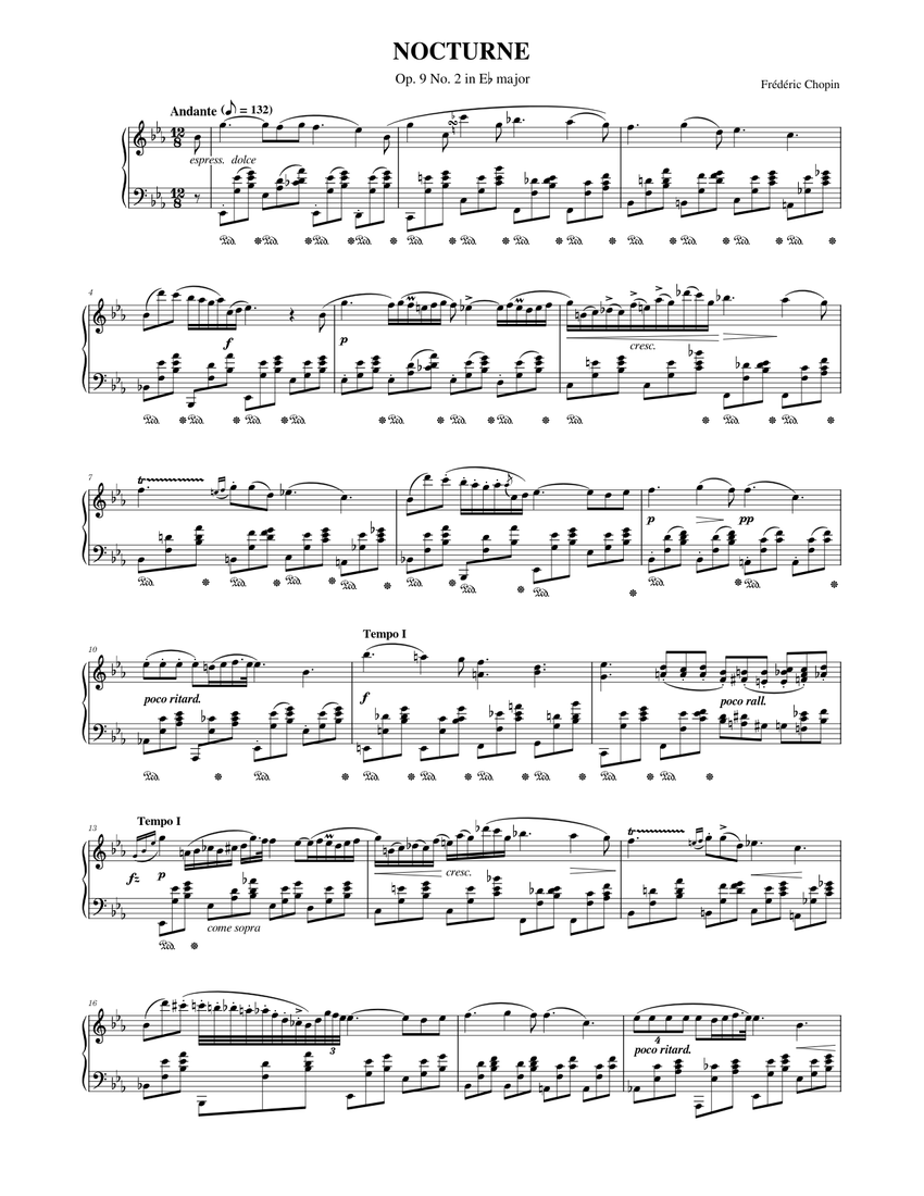 フレデリック・ショパン: 変ホ長調の夜想曲, 作品9 第2番 楽譜 ピアノ