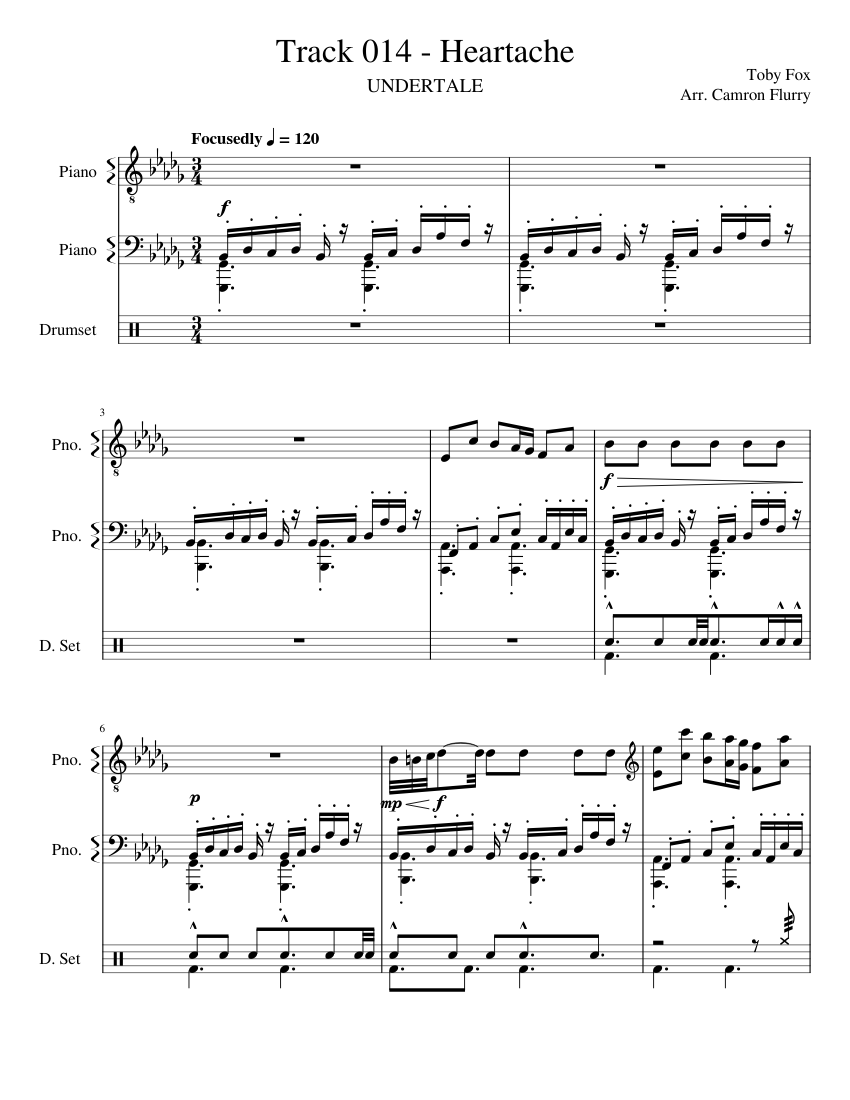 心の痛み (UNDERTALE) 楽譜 ピアノ, ドラムグループ (混合トリオ
