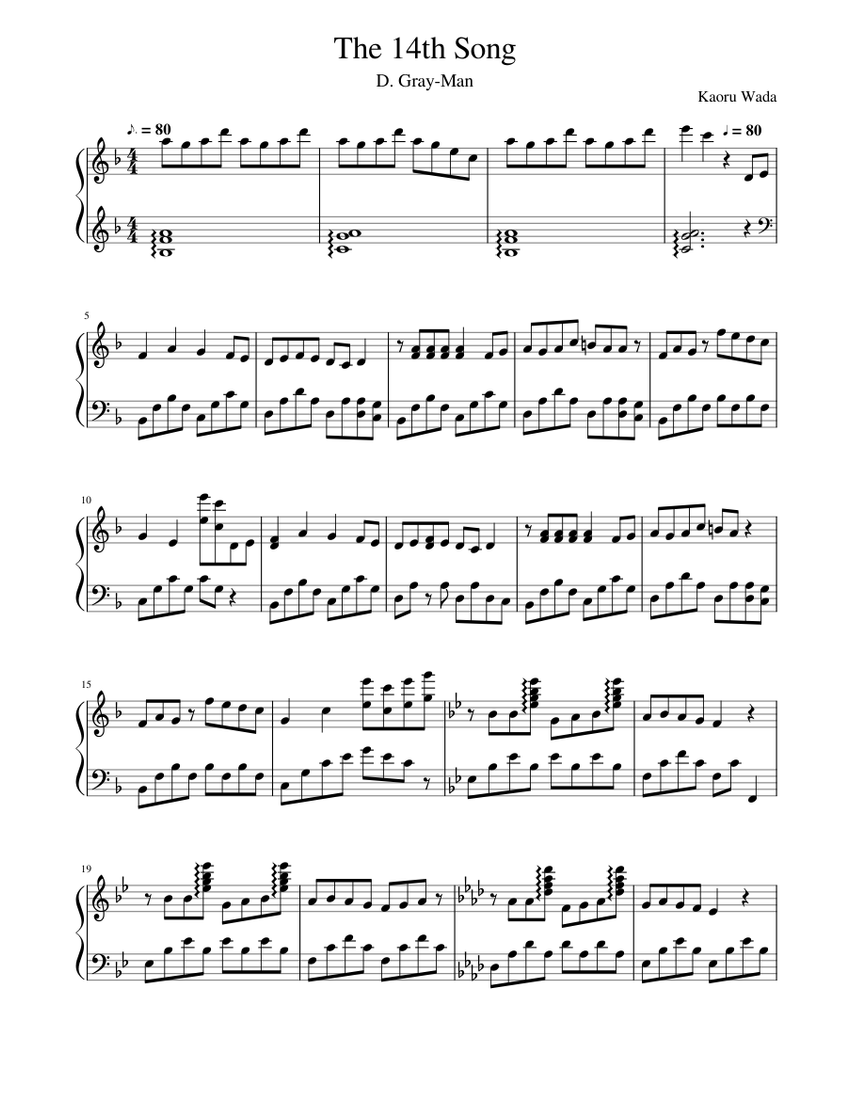 第14のメロディー - D. Gray-Man 楽譜 ピアノ (ソロ) | MuseScore.com