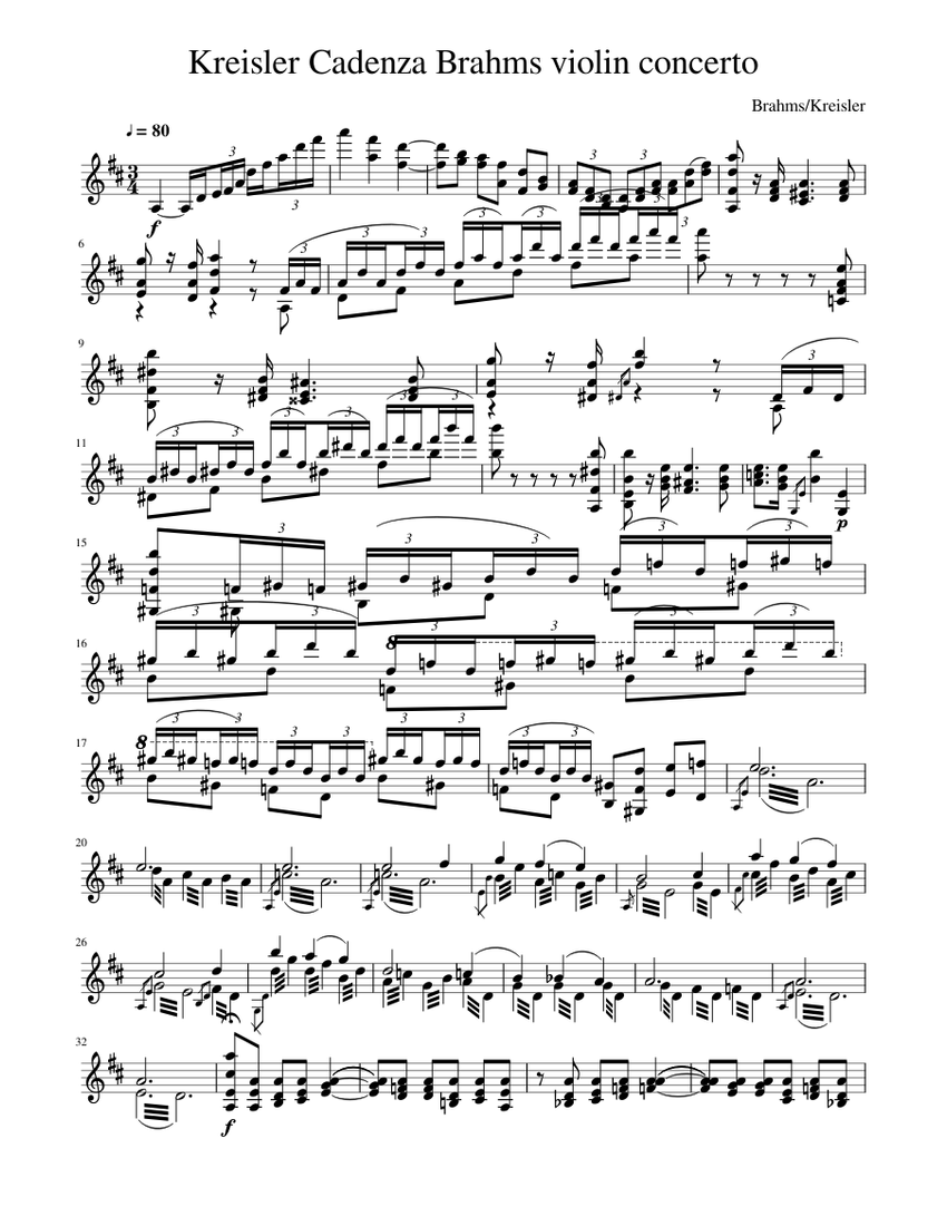 ブラームスのヴァイオリン協奏曲のためのクライスラーのカデンツァ