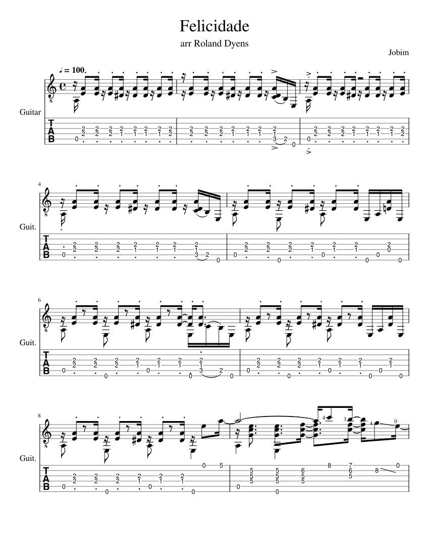 フェリシダージ 楽譜 タブ譜あり ギター (ソロ) | MuseScore.com