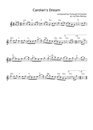 Carolan's Dream – Turlough O'Carolan 楽譜 コード付き ピアノ