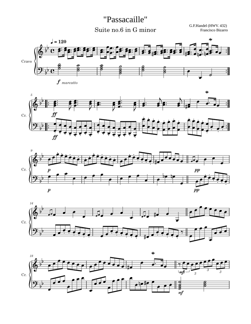 ヘンデル：組曲 ト短調 HWV 432 楽譜 ハープシコード (ソロ