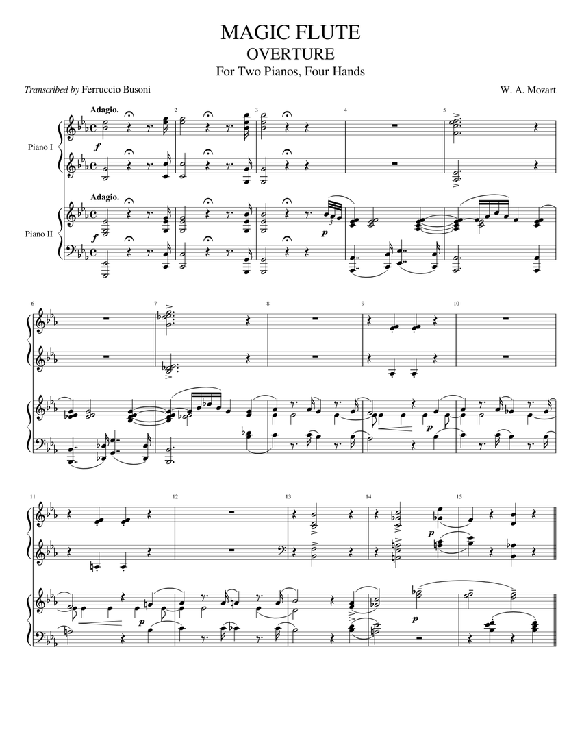 モーツァルト＝ブゾーニ: 魔笛序曲、2台のピアノ、4手のために 楽譜