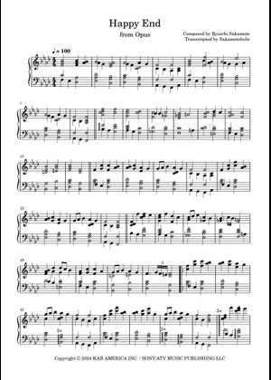 ハッピーエンド - 坂本龍一 楽譜 ピアノ (ピアノトリオ) | MuseScore.com