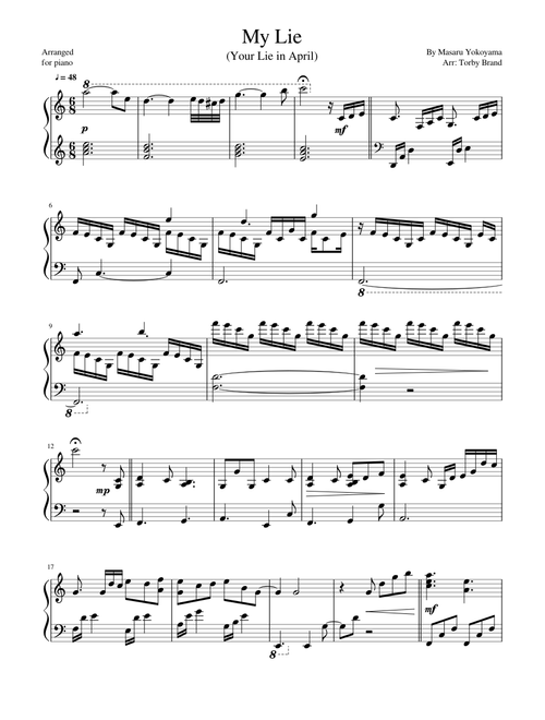 無料の 四月は君の嘘 の楽譜 | アニメ ハブ | MuseScore.com でPDFの