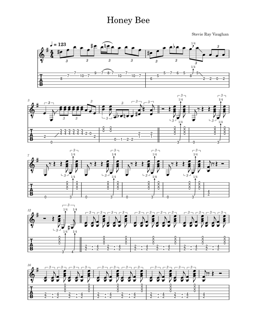Honey Bee - Stevie Ray Vaughan 楽譜 タブ譜あり ギター (ソロ