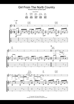 北国の少女 - ボブ・ディラン 楽譜 タブ譜あり ギター (ソロ