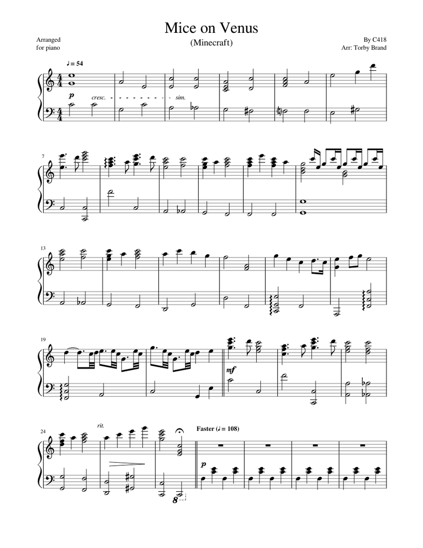 金星のネズミ (マインクラフト) 楽譜 ピアノ (ソロ) | MuseScore.com