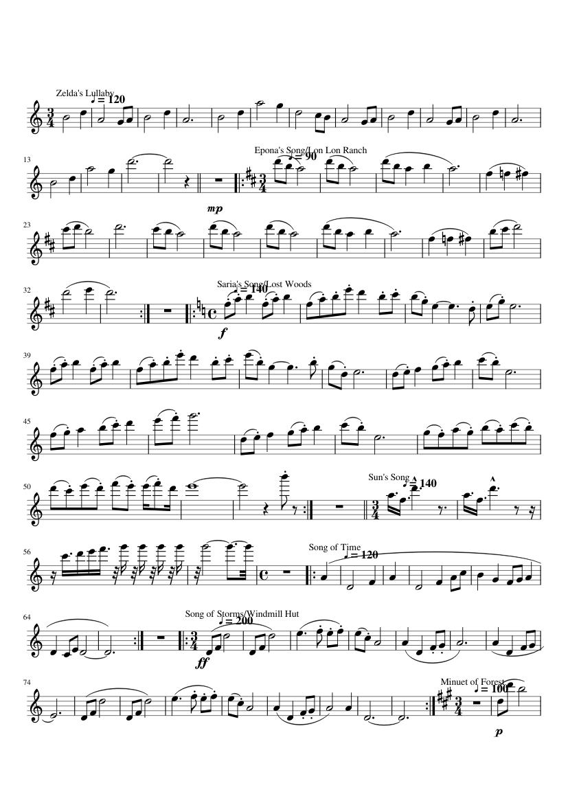 時のオカリナ メドレー 楽譜 フルート (ソロ) | MuseScore.com