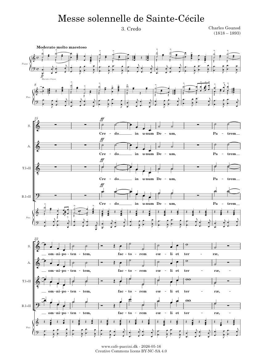 グノー：聖チェチーリア荘厳ミサ曲 第3曲 クレド 楽譜 ピアノ