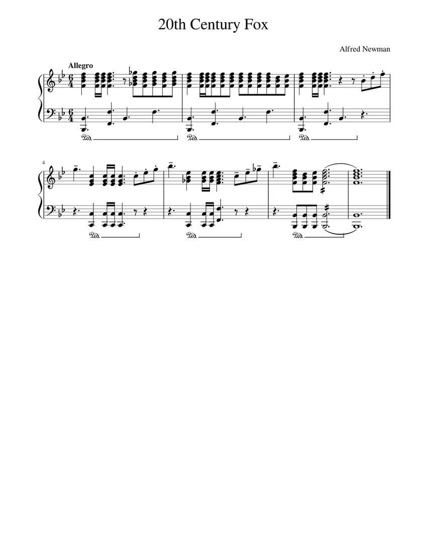 20世紀フォックスイントロ 楽譜 ピアノ (ソロ) easy | MuseScore.com
