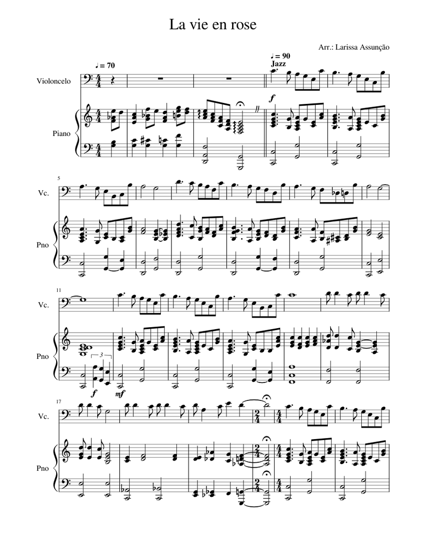 バラ色の人生 楽譜 ピアノ, チェロ (ソロ) | MuseScore.com