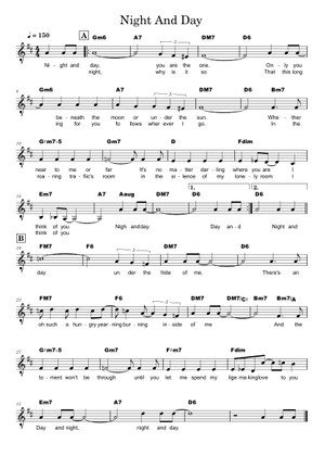 Night and day の公式楽譜を演奏する by Cole Porter ギター