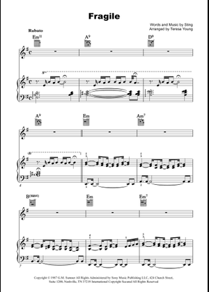 スティング - フラジャイル - ギターTAB 楽譜 コード付き ギター (ソロ