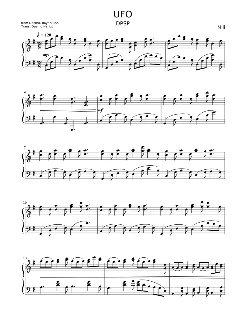UFO - Mili 楽譜 ピアノ (ソロ) | MuseScore.com