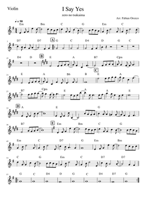 ゼロの使い魔 テーマソング: I Say Yes 楽譜 ピアノ (ソロ