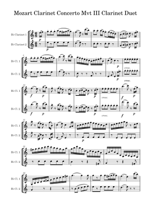 モーツァルト クラリネット協奏曲 第2楽章 クラリネットデュオ用 楽譜