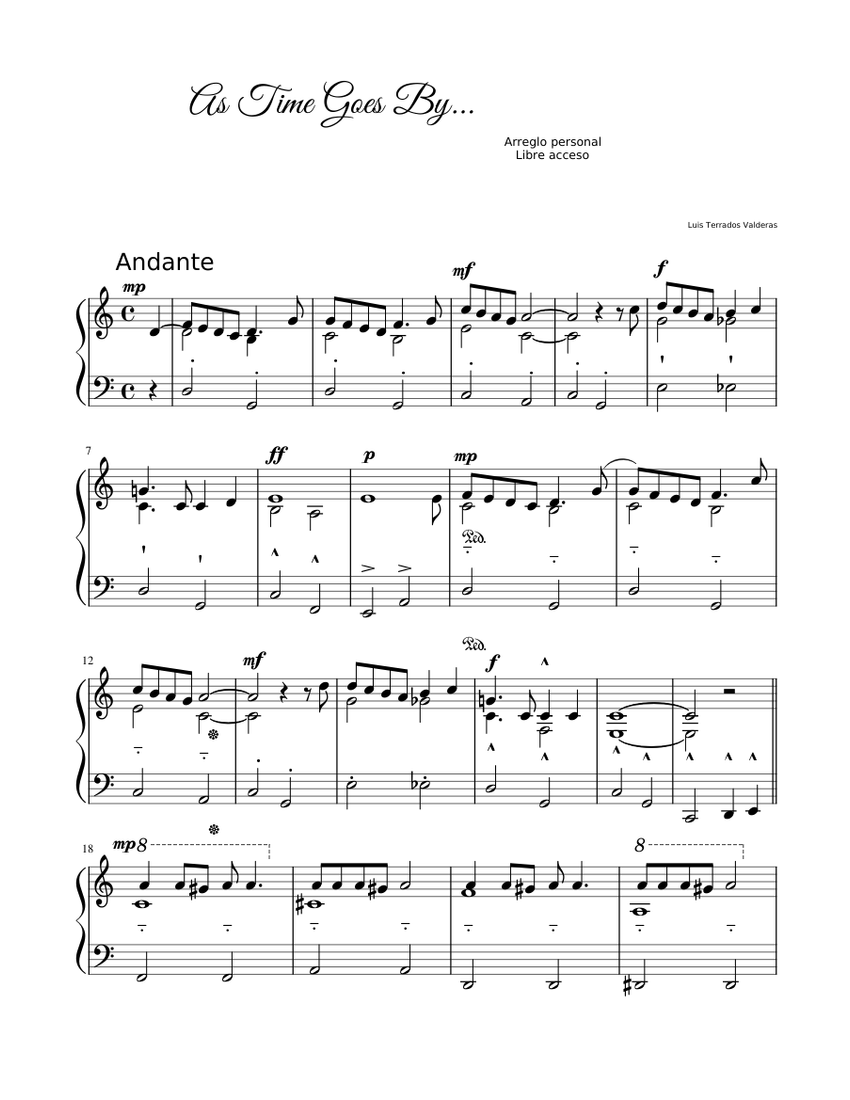 As Time Goes By 楽譜 ピアノ (ソロ) easy | MuseScore.com