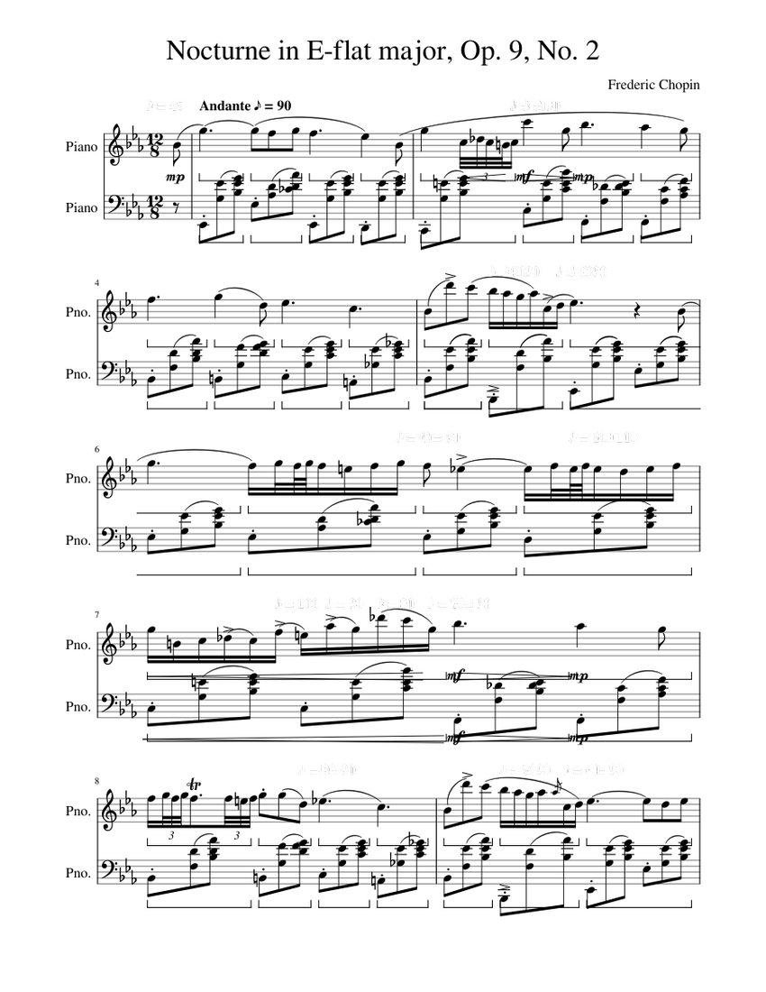 ショパン - 変ホ長調の夜想曲, 作品9, 第2番 楽譜 ピアノ (Alto Sax