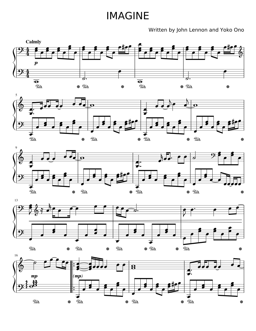 イマジン - ジョン・レノン 楽譜 ピアノ (ソロ) | MuseScore.com