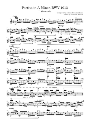 BWV 1013: 独奏フルートのためのイ短調パルティータ - フルート音 楽譜