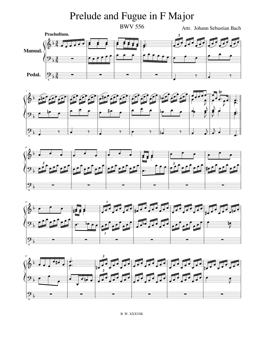 ヘ長調のプレリュードとフーガ、BWV 556 楽譜 オルガン (ソロ