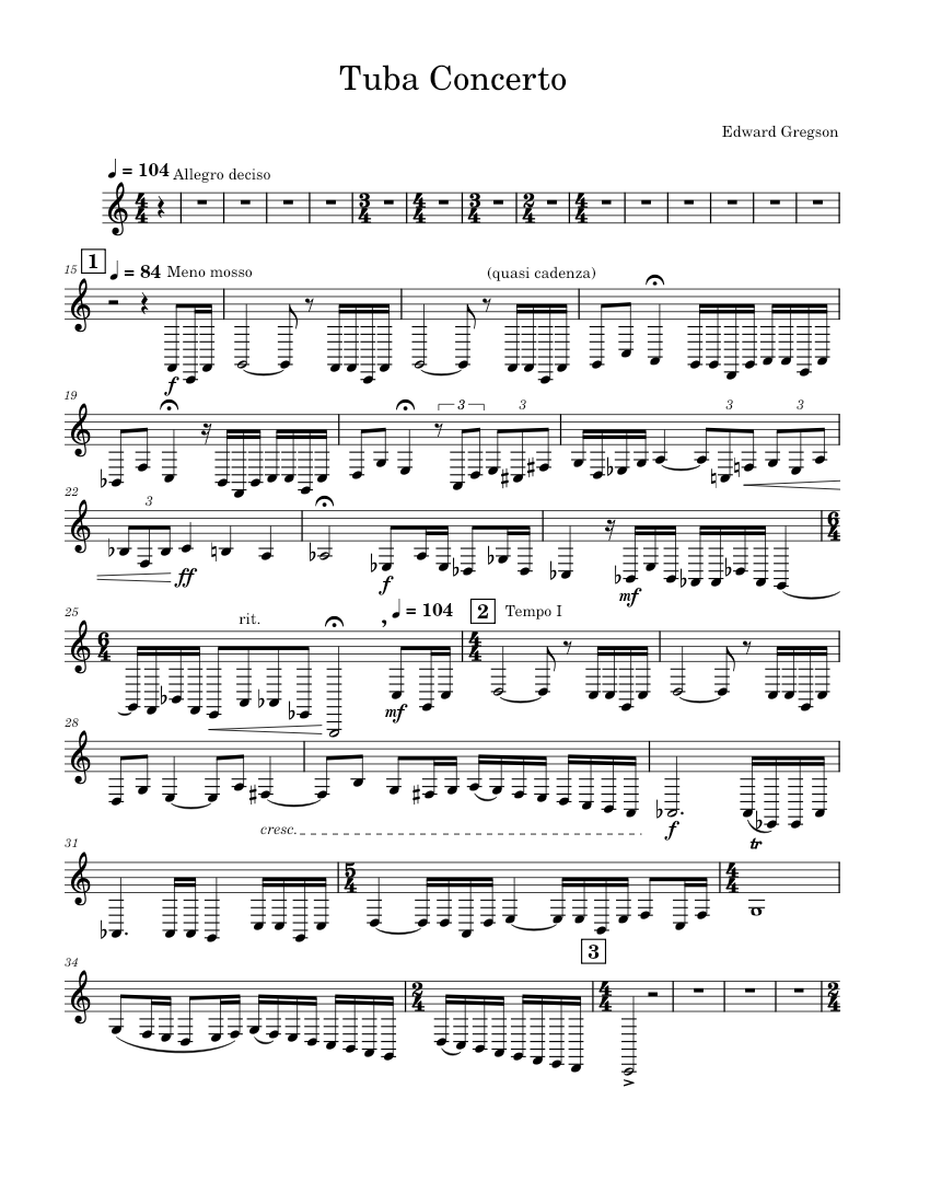エドワード・グレグソン：チューバ協奏曲 楽譜 チューバ (ソロ