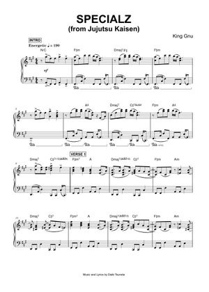 SPECIALZ - King Gnu 楽譜 コード付き ピアノ (ソロ) | MuseScore.com