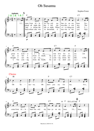 Oh! Susanna – Stephen Foster ‎ 楽譜 ピアノ (ソロ) | MuseScore.com