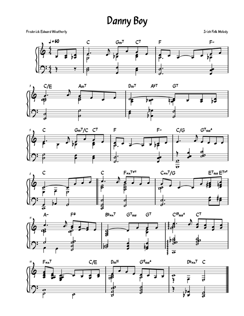 ダニー・ボーイ 楽譜 コード付き ピアノ (ソロ) | MuseScore.com