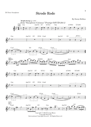 Strode Rode Chart Strode Rode の公式楽譜を演奏する by Sonny Rollins テナーサックス | MuseScore.com