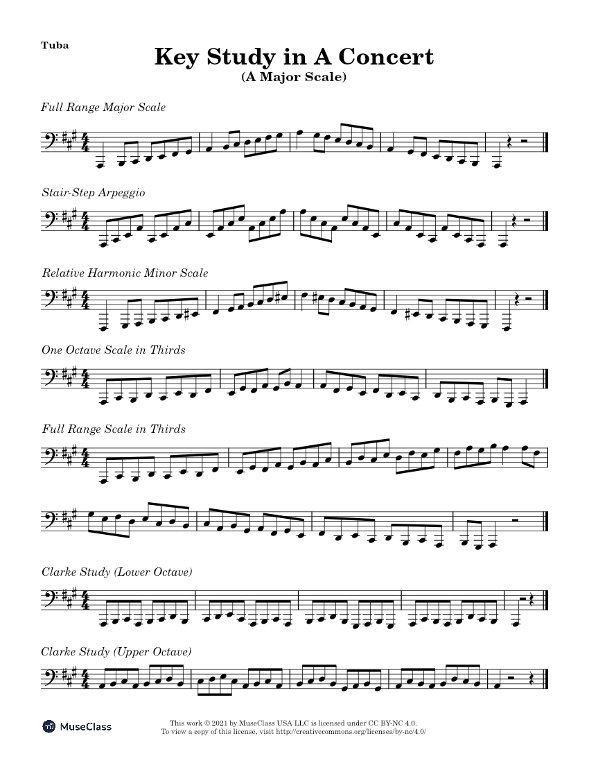 Key Study in A Major for Tuba 楽譜 チューバ (ソロ) | MuseScore.com