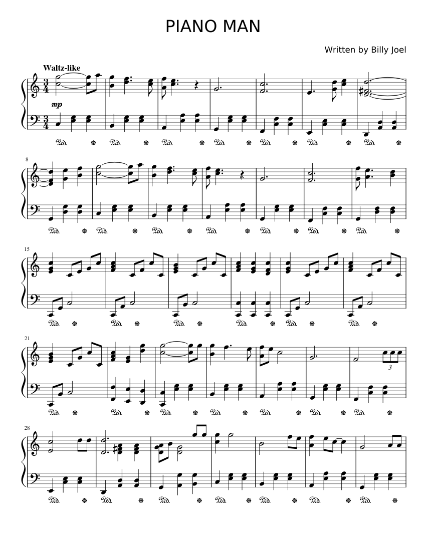 ピアノ・マン - ビリー・ジョエル 楽譜 ピアノ (ソロ) | MuseScore.com