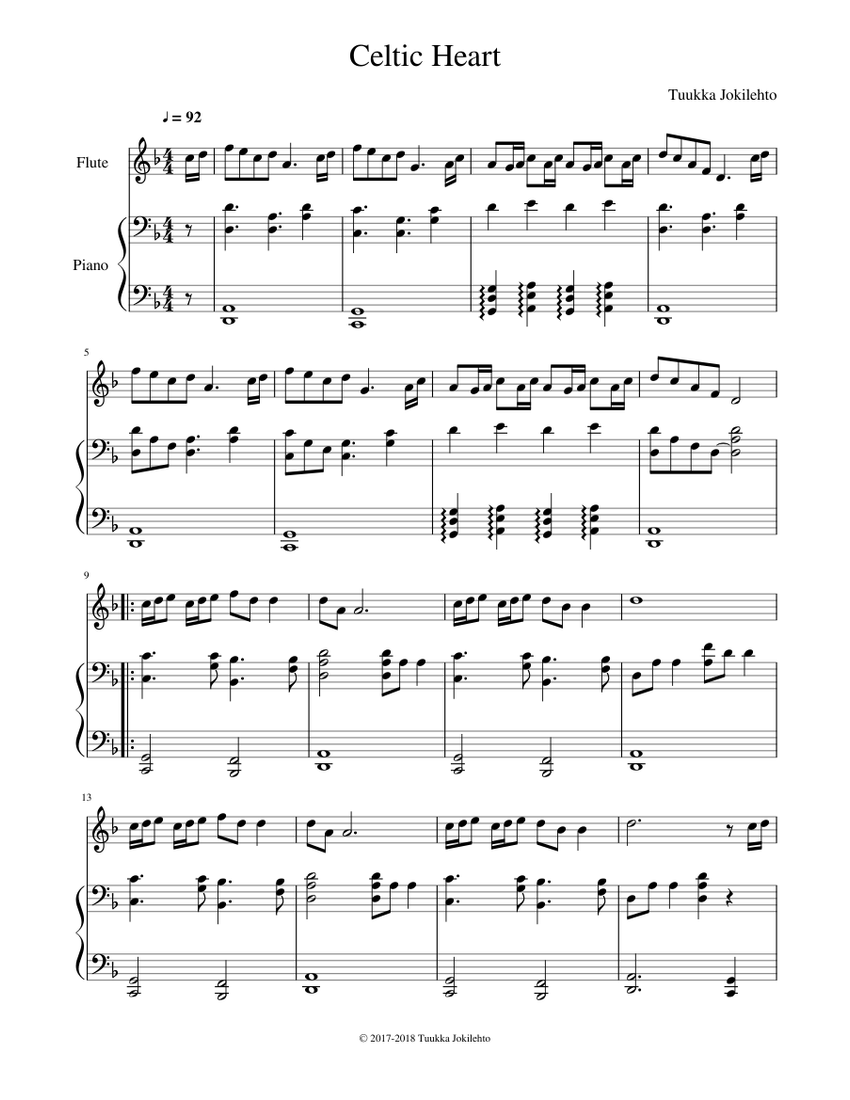 ケルティック・ハート（フルートとピアノ） 楽譜 ピアノ, フルート