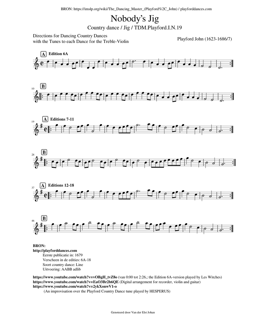 Nobody’s Jig (TDM.Playford.I.N.19) 楽譜 バイオリン (ソロ) | MuseScore.com