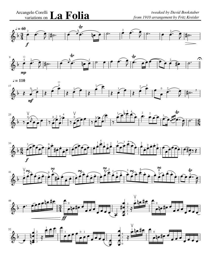 フリッツ・クライスラーによるラ・フォリア・ヴァイオリン変奏曲 楽譜