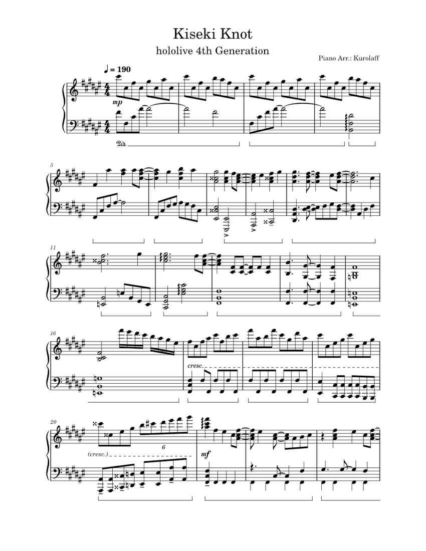 キセキ結び - ホロライブ4期生 楽譜 ピアノ (ソロ) | MuseScore.com