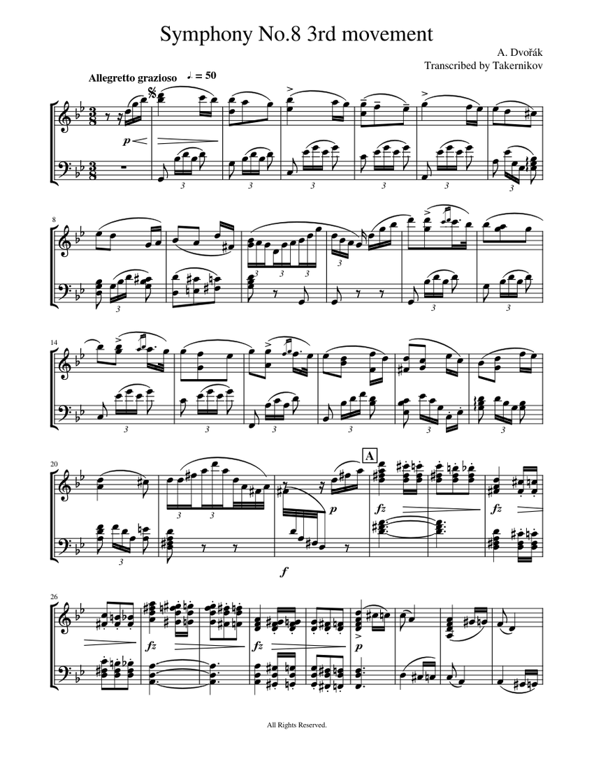 ドヴォルザーク交響曲第8番 第3楽章 ピアノソロ用 楽譜 ピアノ (ソロ