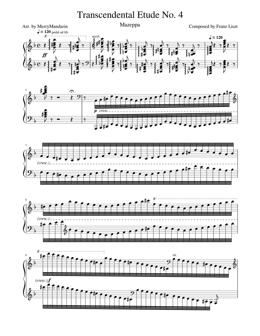 超絶技巧練習曲 第4番 マゼッパ – フランツ・リスト 楽譜 ピアノ (ソロ