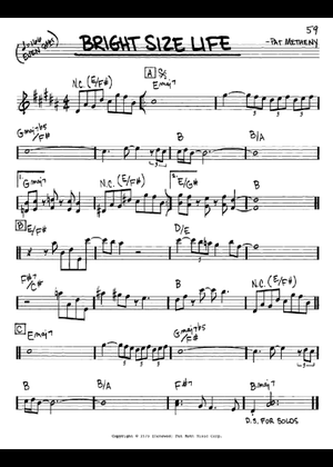 Bright size life の公式楽譜を演奏する by Pat Metheny ピアノ