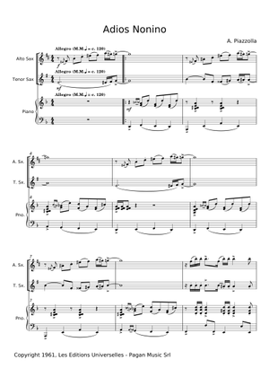 アディオス・ノニーノ タンゴ 楽譜 アルトサックス (ソロ) | MuseScore.com