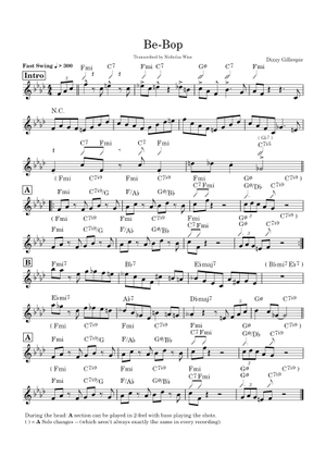 Learning BeBop by Dizzy Gillespie 楽譜 コード付き ピアノ, ボーカル
