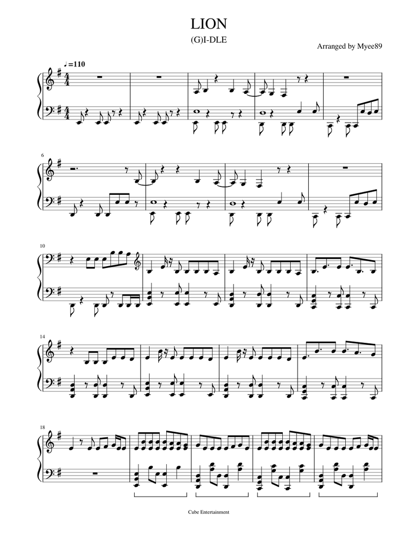 G)i-dle ((여자)아이들) - ライオン 楽譜 ピアノ (ソロ) | MuseScore.com