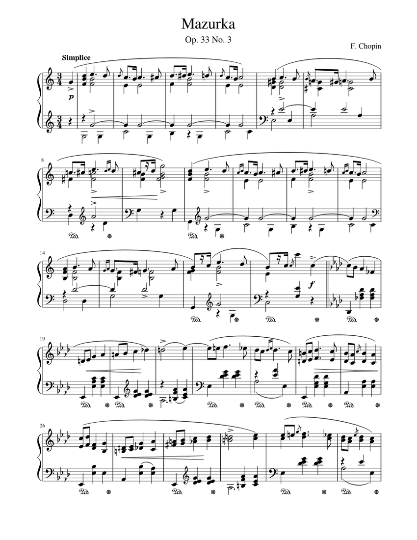 マズルカ ハ長調 作品33 第3番 - フレデリック・ショパン 楽譜 ピアノ