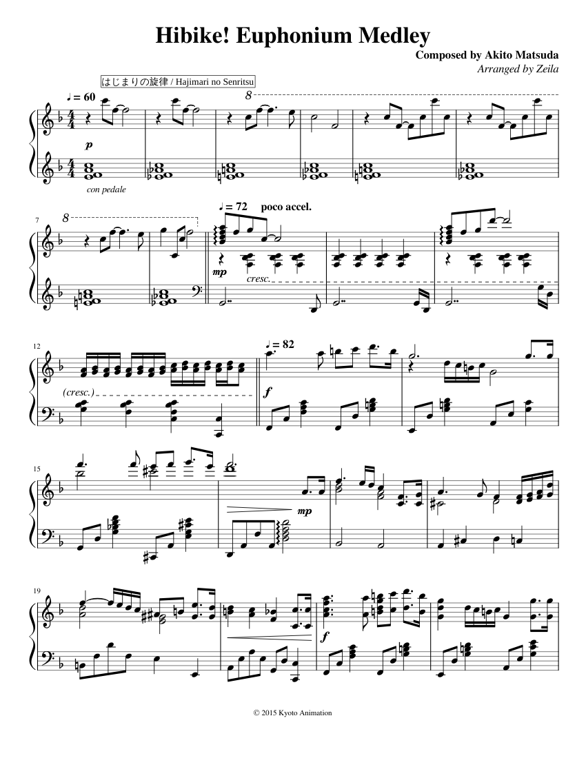 響け！ユーフォニアム メドレー 楽譜 ピアノ (ソロ) | MuseScore.com