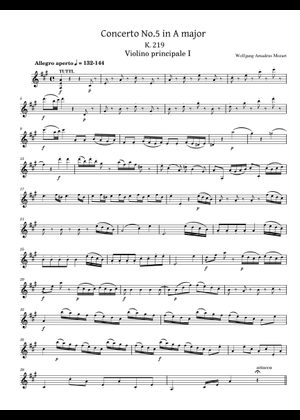 モーツァルト ヴァイオリン協奏曲第5番 K. 219 楽譜 バイオリン (ソロ 