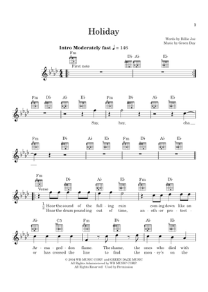 ホリデー の公式楽譜を演奏する グリーン・デイ ギター | MuseScore.com